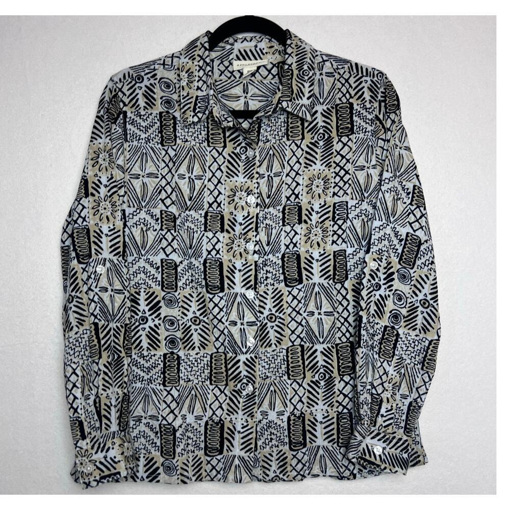 Appleseed's Petite Button Up Floral Print Adjustable Sleeve Blouse Size PS